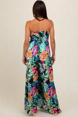 Navy Floral Strapless Front Tie Maternity Jumpsuit