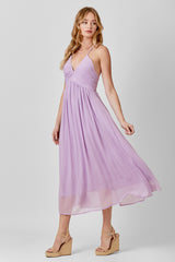 Lavender Ruched V-Neck Maternity Midi Dress