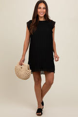 Black Flutter Sleeve Pleated Chiffon Maternity Mini Dress