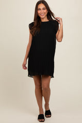 Black Flutter Sleeve Pleated Chiffon Maternity Mini Dress