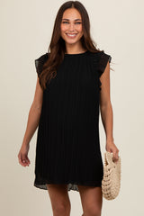 Black Flutter Sleeve Pleated Chiffon Maternity Mini Dress