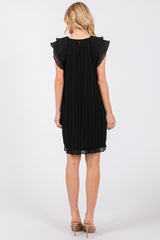 Black Flutter Sleeve Pleated Chiffon Mini Dress