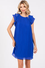 Royal Flutter Sleeve Pleated Chiffon Mini Dress