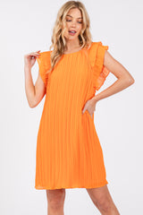 Orange Flutter Sleeve Pleated Chiffon Mini Dress