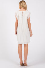 Ivory Flutter Sleeve Pleated Chiffon Mini Dress