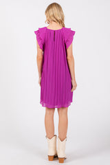 Violet Flutter Sleeve Pleated Chiffon Mini Dress