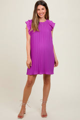 Violet Flutter Sleeve Pleated Chiffon Maternity Mini Dress