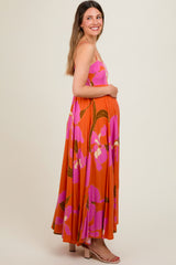 Orange Floral Sleeveless Maternity Dress