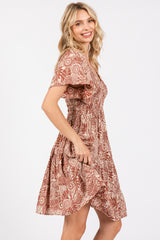 Rust Floral Smocked Dress