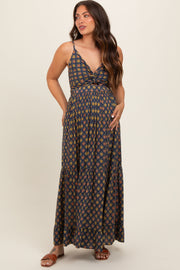 Navy Printed Cutout Maternity Maxi Dress