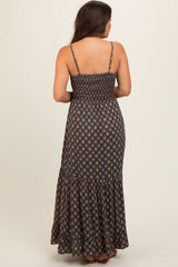 Navy Printed Cutout Maternity Maxi Dress