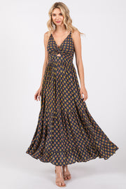 Navy Printed Cutout Maxi Dress