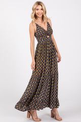 Navy Printed Cutout Maxi Dress