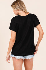 Black Knit Short Sleeve Top