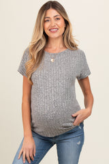 Heather Grey Knit Maternity Short Sleeve Top