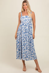 Blue Floral Square Neck Maternity Dress