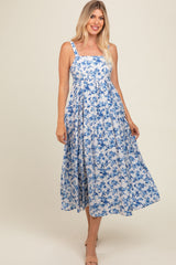 Blue Floral Square Neck Dress