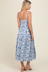 Blue Floral Square Neck Dress