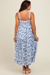 Blue Floral Square Neck Maternity Dress