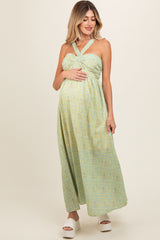 Yellow Print Halter Maternity Maxi Dress