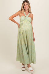 Yellow Print Halter Maternity Maxi Dress