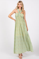 Yellow Print Halter Maternity Maxi Dress