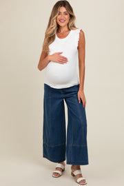 Blue Wide Leg Maternity Ankle Jeans