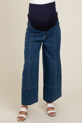 Blue Wide Leg Maternity Ankle Jeans