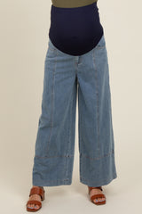 Light Blue Wide Leg Maternity Ankle Jeans