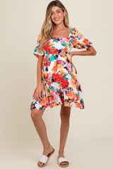 Multicolor Floral Puff Sleeve Matetnity Dress