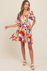 Multicolor Floral Puff Sleeve Dress