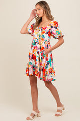 Multicolor Floral Puff Sleeve Matetnity Dress