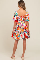 Multicolor Floral Puff Sleeve Dress