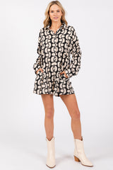 Black Button Front Long Sleeve Maternity Romper