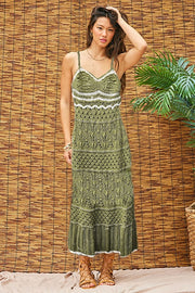 Olive Contrast Trim Crochet Maxi Swim Cover Up