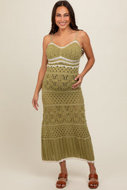 Olive Contrast Trim Crochet Maternity Maxi Swim Cover Up