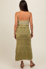 Olive Contrast Trim Crochet Maternity Maxi Swim Cover Up