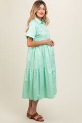 Mint Green Tiered Button Down Maternity Midi Dress