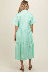 Mint Green Tiered Button Down Maternity Midi Dress