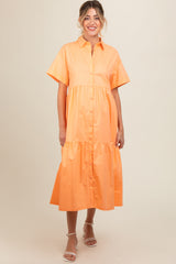 Orange Tiered Button Down Maternity Midi Dress