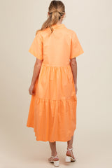 Orange Tiered Button Down Maternity Midi Dress