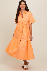 Orange Tiered Button Down Midi Dress