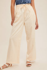 Cream Drawstring Detail Wide Leg Pants With Pockets