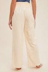 Cream Drawstring Detail Wide Leg Pants With Pockets