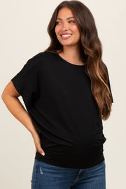 Black Round Neck Dolman Sleeve Maternity Top