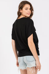 Black Round Neck Dolman Sleeve Top