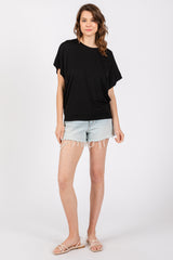 Black Round Neck Dolman Sleeve Top