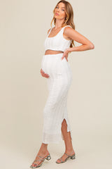 Ivory Crop Top Side Ruched Long Pencil Skirt Maternity Set