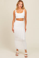 Ivory Crop Top Side Ruched Long Pencil Skirt Set