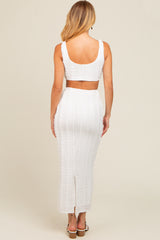 Ivory Crop Top Side Ruched Long Pencil Skirt Set